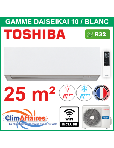 Toshiba Clim Monosplit Mural Inverter - DAISEIKAI 10 Blanc - R32 - RAS-B10S4KVPG-E + RAS-10S4AVPG-E + wifi (2.5 kW)