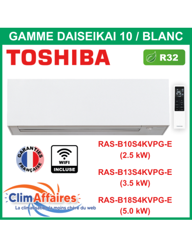 Toshiba Clim Unité Intérieure Multisplit DAISEIKAI 10 + WIFI Blanc - R32 - De 2.5 kW à 5.0 kW