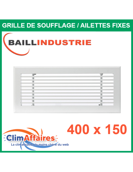 Baillindustrie - Grille de soufflage - Linéaire Ailettes Fixes - Aluminium blanc mat - 400x150 mm - 