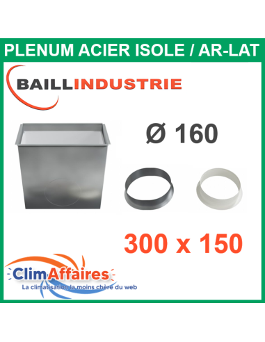 Baillindustrie - Plenum Acier Isolé pour grille Linéaire Ailettes Fixes - 300x150 mm - PLGSL300X150