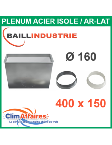 Baillindustrie - Plenum Acier Isolé pour grille Linéaire Ailettes Fixes - 400x150 mm - PLGSL400X150