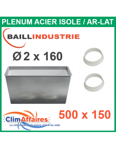 Baillindustrie - Plenum Acier Isolé pour grille Linéaire Ailettes Fixes - 500x150 mm - PLGSL500X150