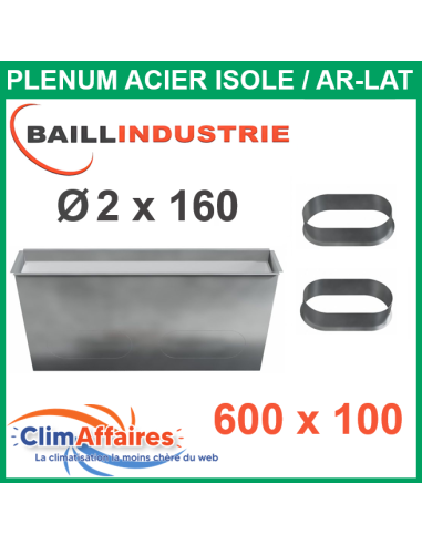 Baillindustrie - Plenum Acier Isolé pour grille Linéaire Ailettes Fixes - 600x100 mm - PLGSL600X100