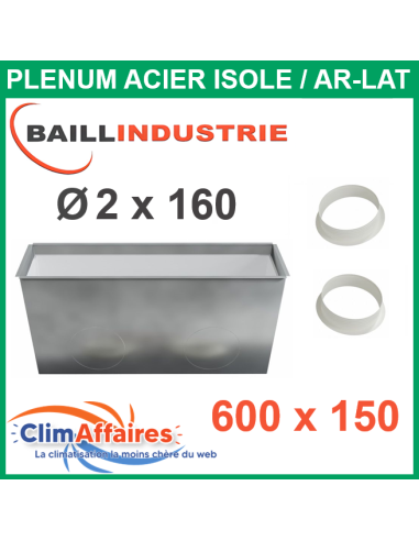 Baillindustrie - Plenum Acier Isolé pour grille Linéaire Ailettes Fixes - 600x150 mm - PLGSL600X150