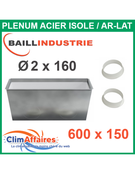 Baillindustrie - Plenum Acier Isolé pour grille Linéaire Ailettes Fixes - 600x150 mm - PLGSL600X150