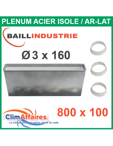 Baillindustrie - Plenum Acier Isolé pour grille Linéaire Ailettes Fixes - 800x100 mm - PLGSL800X100