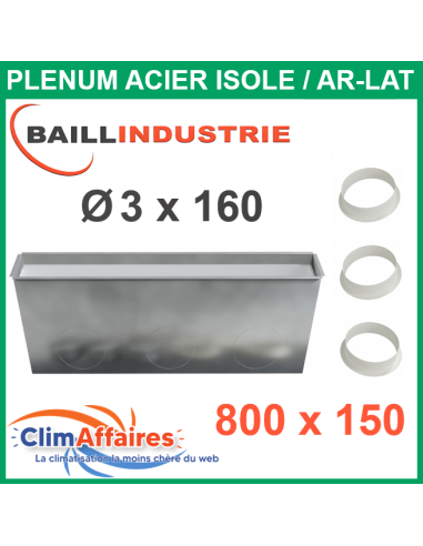 Baillindustrie - Plenum Acier Isolé pour grille Linéaire Ailettes Fixes - 800x150 mm - PLGSL800X150