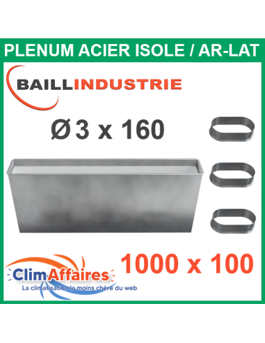 Baillindustrie - Plenum Acier Isolé pour grille Linéaire Ailettes Fixes - 1000x100 mm - PLGSL1000X100