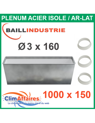 Baillindustrie - Plenum Acier Isolé pour grille Linéaire Ailettes Fixes - 1000x150 mm - PLGSL1000X150