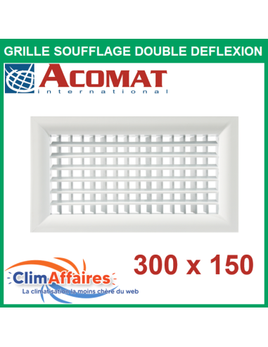 Acomat - Grille de Soufflage - Double Déflexion - Blanche - 300 x 150 mm