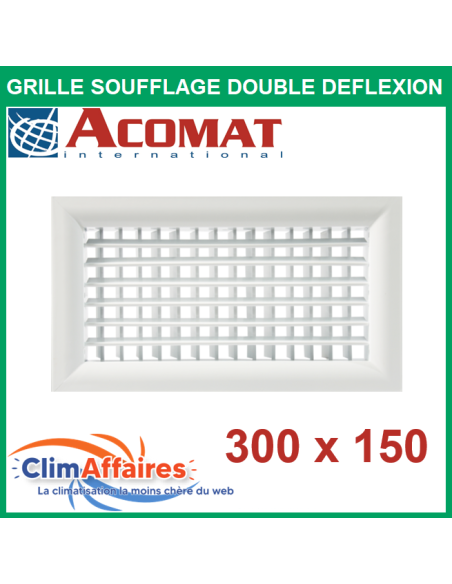 Acomat - Grille de Soufflage - Double Déflexion - Blanche - 300x150 mm