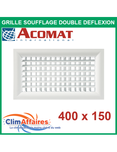 Acomat - Grille de Soufflage - Double Déflexion - Blanche - 400 x 150 mm