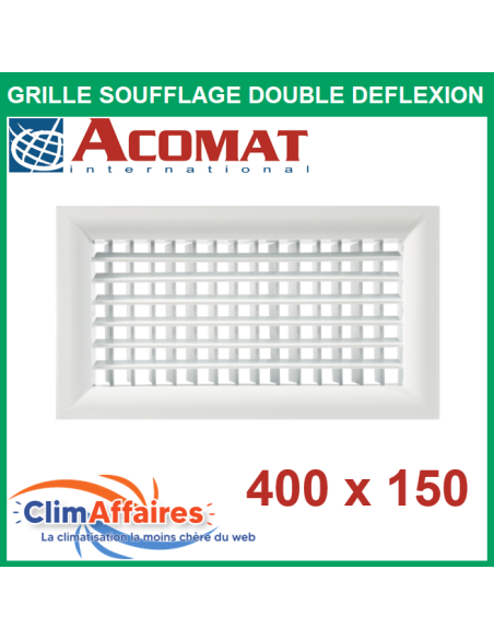 Acomat - Grille de Soufflage - Double Déflexion - Blanche - 400x150 mm