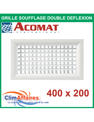 Acomat - Grille de Soufflage - Double Déflexion - Blanche - 400 x 200 mm