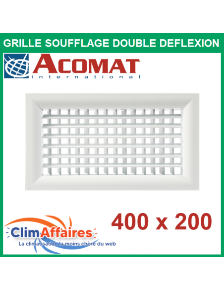 Grille de Soufflage - Double Déflexion - Blanche - 400 x 200 mm