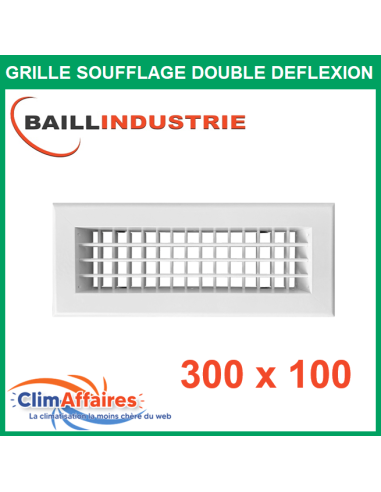 Baillindustrie - Grille de soufflage double déflexion - Aluminium blanc mat - 300x100 mm - DD300X100