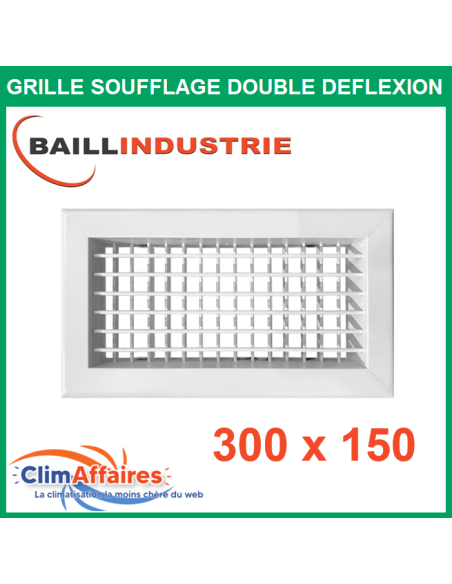 Baillindustrie - Grille de soufflage double déflexion - Aluminium blanc mat - 300x150 mm - DD300X150