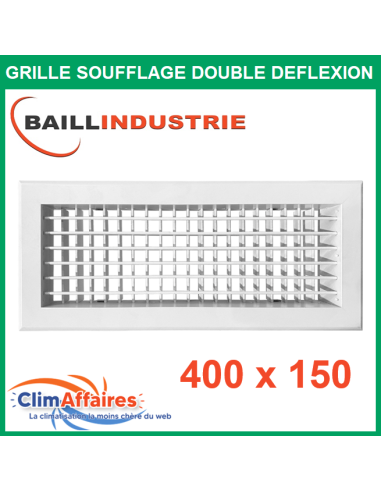 Baillindustrie - Grille de soufflage double déflexion - Aluminium blanc mat - 400x150 mm - DD400X150