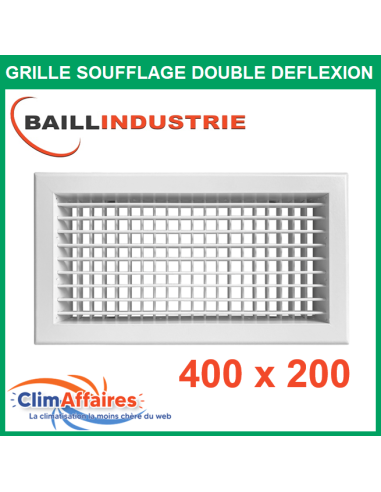 Baillindustrie - Grille de soufflage double déflexion - Aluminium blanc mat - 400x200 mm - DD400X200