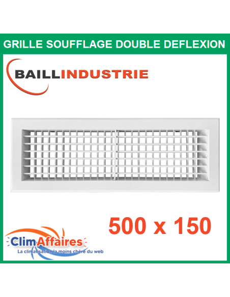 Baillindustrie - Grille de soufflage double déflexion - Aluminium blanc mat - 500x150 mm - DD500X150