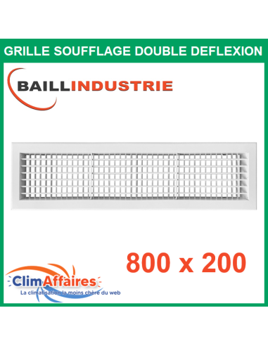 Baillindustrie - Grille de soufflage double déflexion - Aluminium blanc mat - 800x200 mm - DD800X200