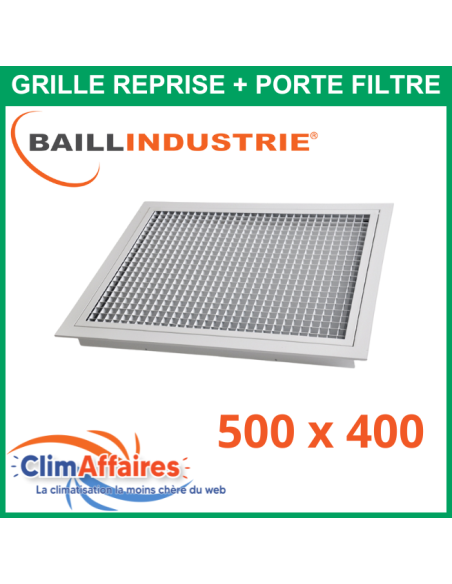 Baillindustrie - Grille de reprise + porte filtre - Aluminium blanc mat - 500X400 mm - GRAB500X400