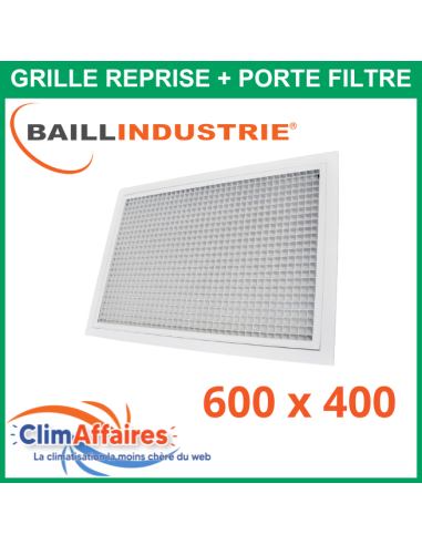 Baillindustrie - Grille de reprise + porte filtre - Aluminium blanc mat - 600X400 mm - GRAB600X400