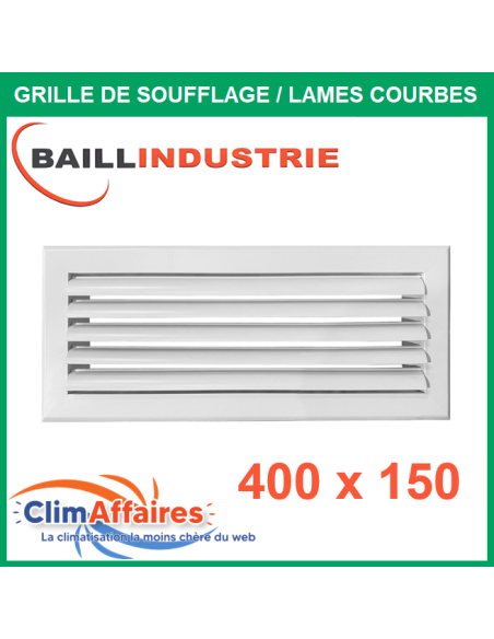 Baillindustrie - Grille de soufflage - Lames courbes à ailettes réglables - Aluminium blanc mat - 40