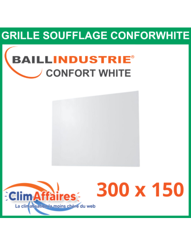 Baillindustrie - Grille de soufflage - CONFORT WHITE - Aluminium blanc satiné - 300x150 mm - DIF300X150 (Enjoliveur 500x350)