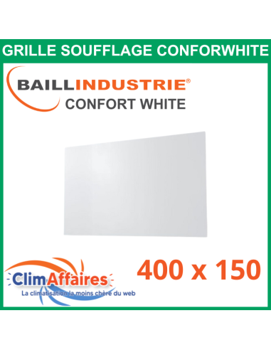 Baillindustrie - Grille de soufflage - CONFORT WHITE - Aluminium blanc satiné - 400x150 mm - DIF400X150 (Enjoliveur 600x350)