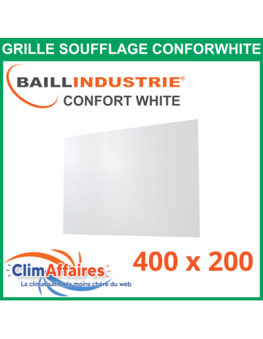 Baillindustrie - Grille de soufflage - CONFORT WHITE - Aluminium blanc satiné - 400x200 mm - DIF400X200 (Enjoliveur 600x350)