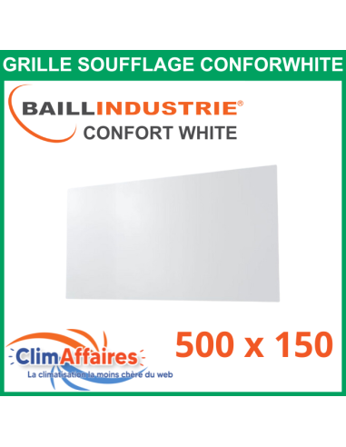 Baillindustrie - Grille de soufflage - CONFORT WHITE - Aluminium blanc satiné - 500x150 mm - DIF500X150 (Enjoliveur 700x350)