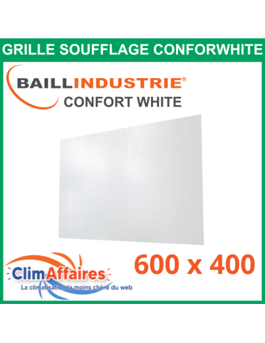 Baillindustrie - Grille de soufflage - CONFORT WHITE - Aluminium blanc satiné - 600x400 mm - DIF600X400 (Enjoliveur 820x600)