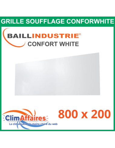 Baillindustrie - Grille de soufflage - CONFORT WHITE - Aluminium blanc satiné - 800x200 mm - DIF800X200 (Enjoliveur 1000x350)