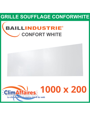 Baillindustrie - Grille de soufflage - CONFORT WHITE - Aluminium blanc satiné - 1000x200 mm - DIF1000X200 (Enjoliveur 1200x350)