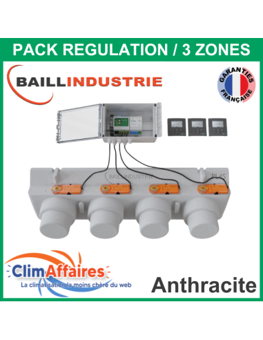 Baillindustrie - Pack Régulation Gainable Universel Baillzoning 3 ZONES - PL4S - PACK REGUL 3Z - 4M TA (Anthracite)