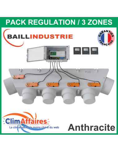 Baillindustrie - Pack Régulation Gainable Universel Baillzoning 3 ZONES - PL6S - PACK REGUL 3Z - 5M TA (Anthracite)