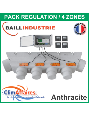 Baillindustrie - Pack Régulation Gainable Universel Baillzoning 4 ZONES - PL6S - PACK REGUL 4Z - 4M TA (Anthracite)