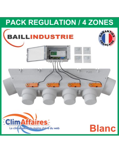 Baillindustrie - Pack Régulation Gainable Universel Baillzoning 4 ZONES - PL6S - PACK REGUL 4Z - 4M TB (Blanc)