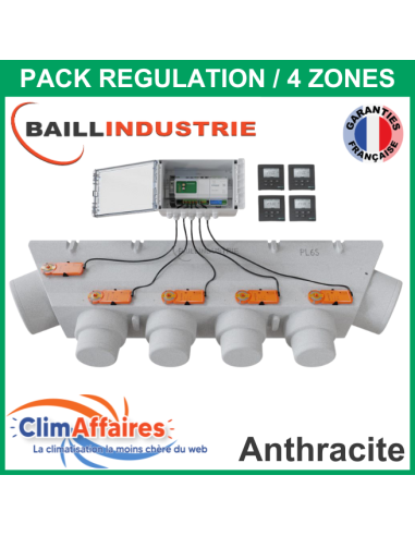 Baillindustrie - Pack Régulation Gainable Universel Baillzoning 4 ZONES - PL6S - PACK REGUL 4Z - 5M TA (Anthracite)