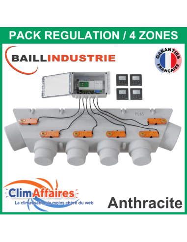 Baillindustrie - Pack Régulation Gainable Universel Baillzoning 4 ZONES - PL6S - PACK REGUL 4Z - 6M TA (Anthracite)
