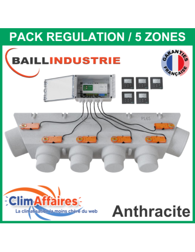 Baillindustrie - Pack Régulation Gainable Universel Baillzoning 5 ZONES - PL6S - PACK REGUL 5Z - 6M TA (Anthracite)