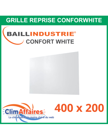 Baillindustrie - Grille de Reprise - CONFORT WHITE - Aluminium blanc satiné - 400x200 mm - COL400X200 (Enjoliveur 600x350)