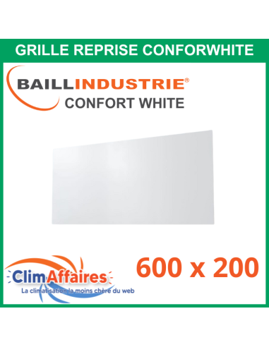 Baillindustrie - Grille de Reprise - CONFORT WHITE - Aluminium blanc satiné - 600x200 mm - COL600X200 (Enjoliveur 800x350)