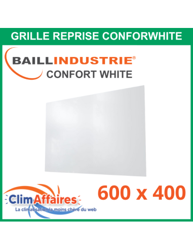 Baillindustrie - Grille de Reprise - CONFORT WHITE - Aluminium blanc satiné - 600x400 mm - COL600X400 (Enjoliveur 820x600)