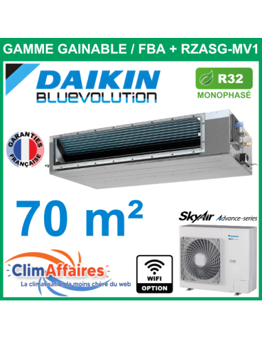 Daikin Climatiseur Monosplit Gainable SkyAir Haute Pression - R32 - FBA71A9 + RZASG71MV1 (6.8 kW)