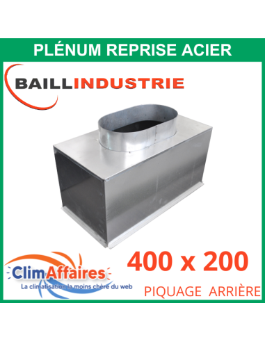 Plénum en acier piquage arrière pour grille de reprise porte filtre alu blanc 400x200 - PLRACI/AR400X200