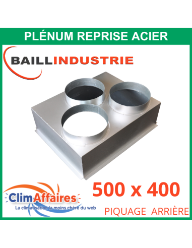 Plénum en acier piquage arrière pour grille de reprise porte filtre alu blanc - 500x400 mm - PLRACI/AR500X400