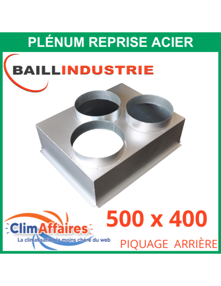 Baillindustrie - Plénum en acier piquage arrière pour grille de reprise porte filtre - 500x400 mm - 