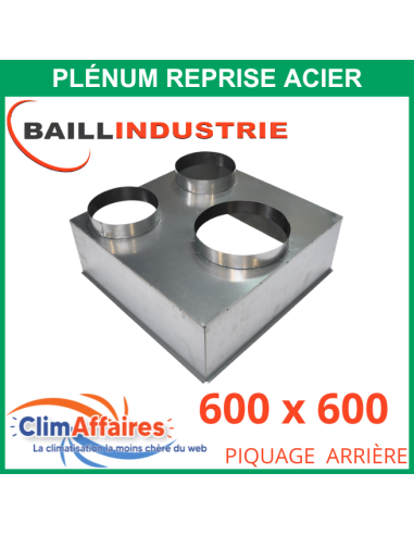 Baillindustrie - Plénum en acier piquage arrière pour grille de reprise porte filtre alu blanc - 600x600 mm - PLRACI/AR600X600